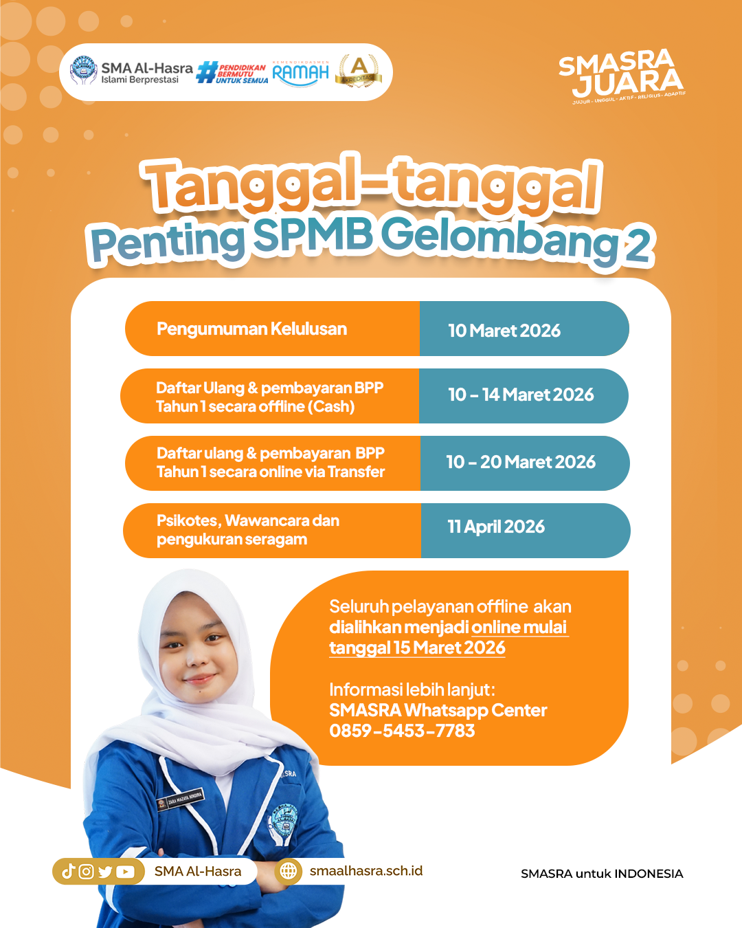 SPMB SMA AL-HASRA GELOMBANG 2 SUDAH DITUTUP!